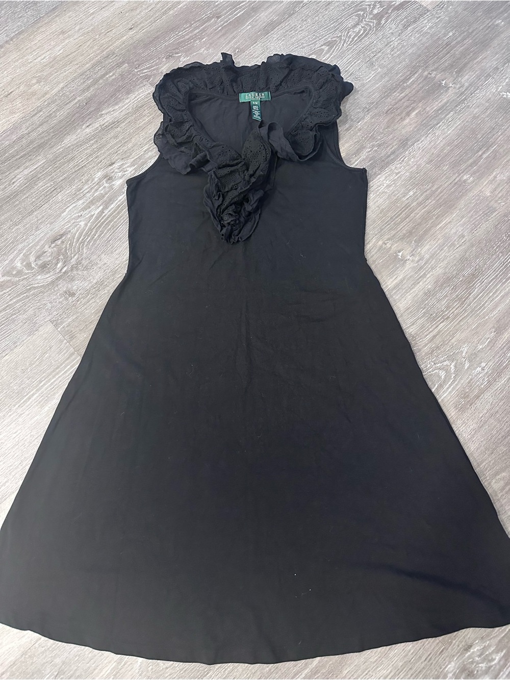 Ralph Lauren Black Sleeveless Ruffle-Trim Midi Dress